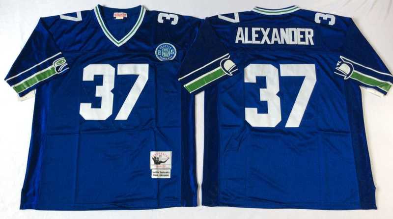 Seahawks 37 Shaun Alexander Blue M&N Throwback Jersey->nfl m&n throwback->NFL Jersey